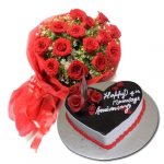 Chocolate Truffle Eggless Cake With 10 Red Rose Bunch