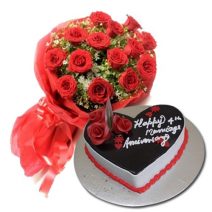 Chocolate Truffle Eggless Cake With 10 Red Rose Bunch