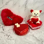 Cake With Love Heart Teddy Bear, valentine's day cake delivery delhi
