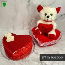 Red velvet Cake With Teddy Bear, valentine's day cake delivery