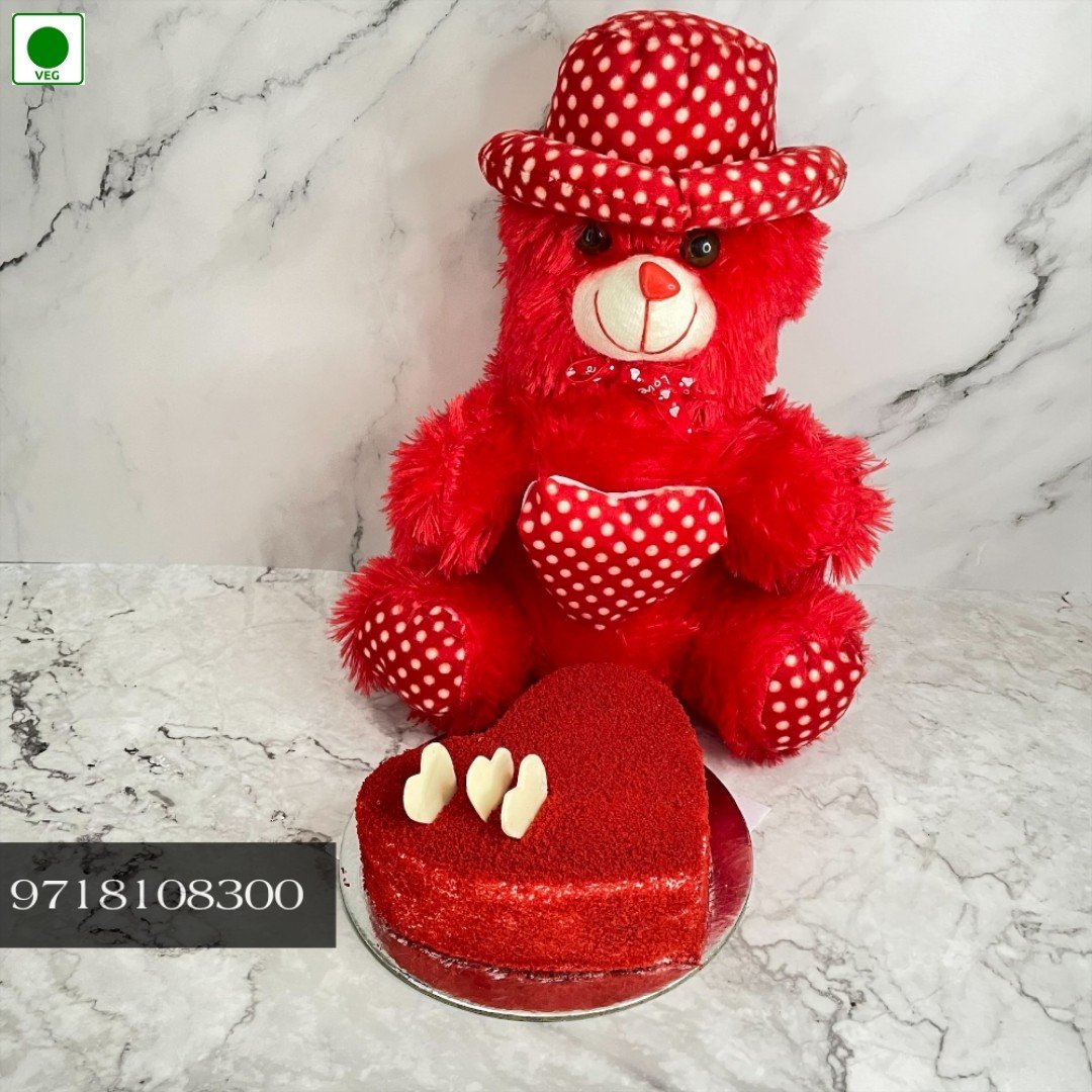 Red Velvet Heart with Red Teddy